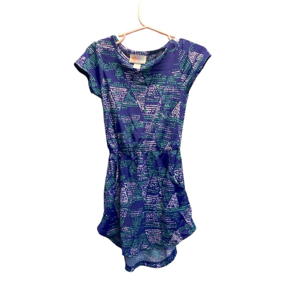 LuLaRoe blue/teal/white geometric print mae dress, size 2 (2-4)